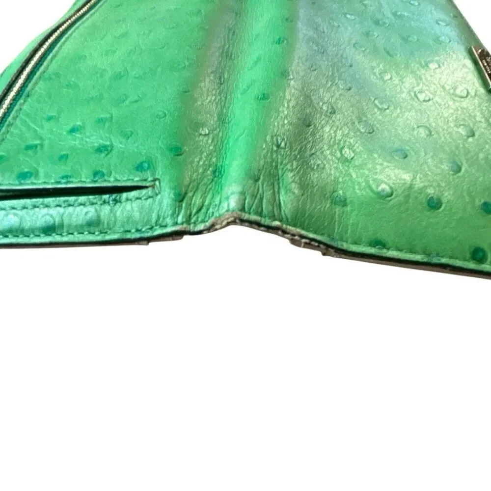 Kate Spade Green Ostrich Embossed Leather Continental Wallet Preowned